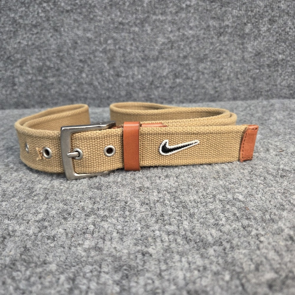 VTG Y2K 90s Nike Golf Belt Mens Tan Canvas Swoosh Adjustable 43"